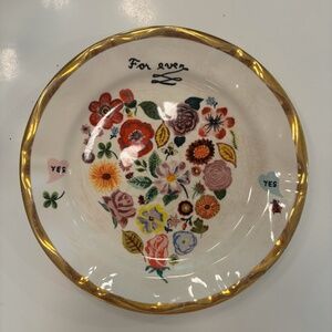 Anthropologie Nathalie Lete Floral Heart Gold Dinner Plate